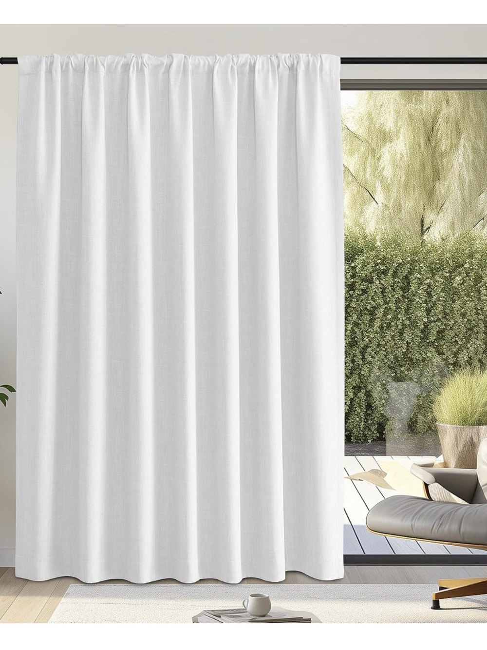 2 White Linen-Look Rod Pocket Curtain Panel for Glads Door